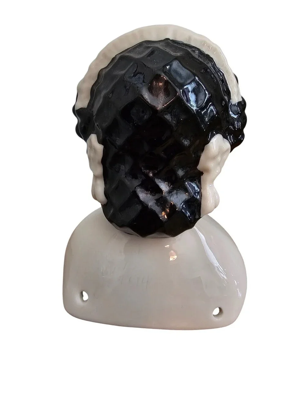 Vintage Hand Painted Porcelain  Bisque Doll Bust Head Ann Rost Black Hair
